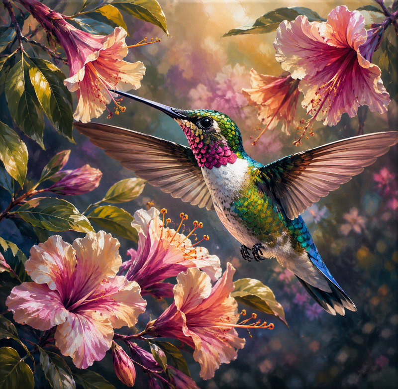 Colibri Hibiscus — kit peinture par numéros Mozzou