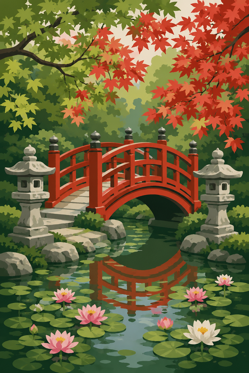 Pont de Bois Japonais — kit peinture par numéros Mozzou