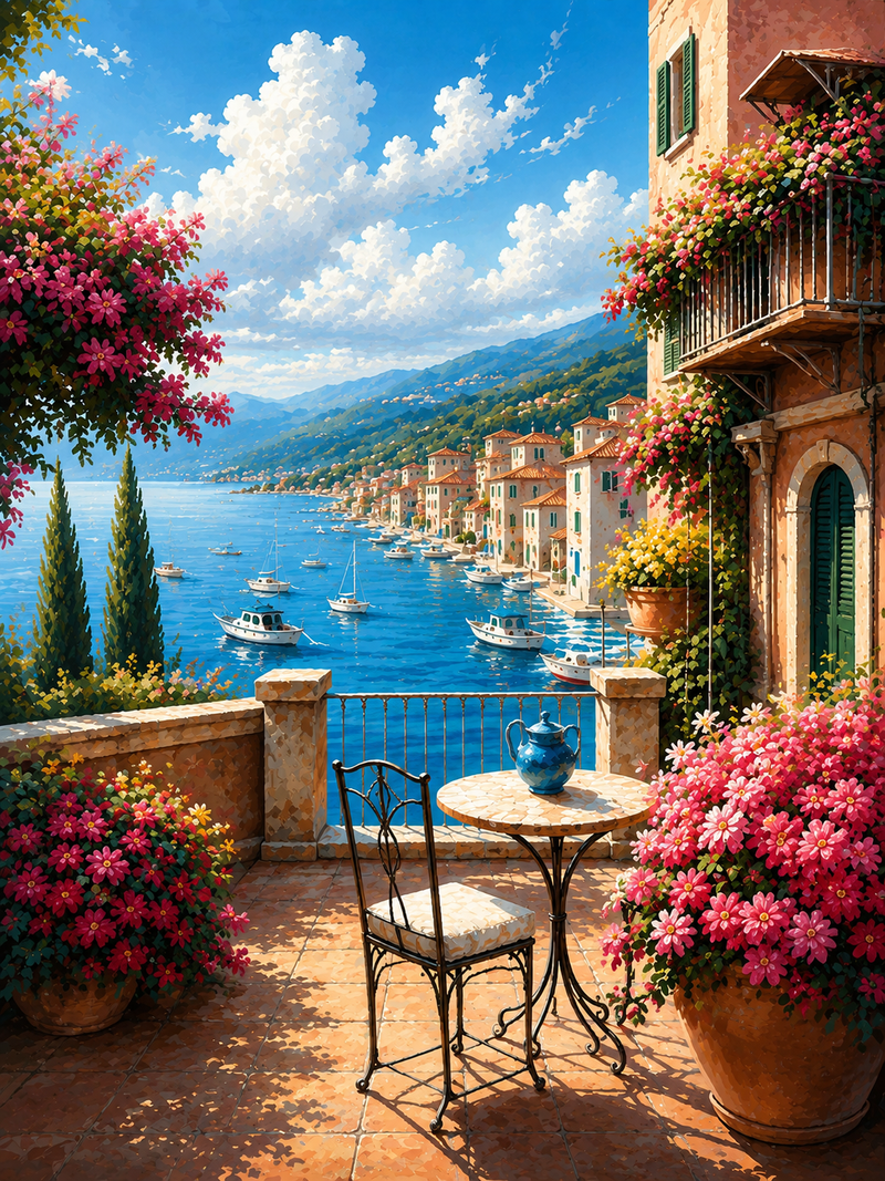 Terrasse Méditerranée — kit peinture par numéros Mozzou
