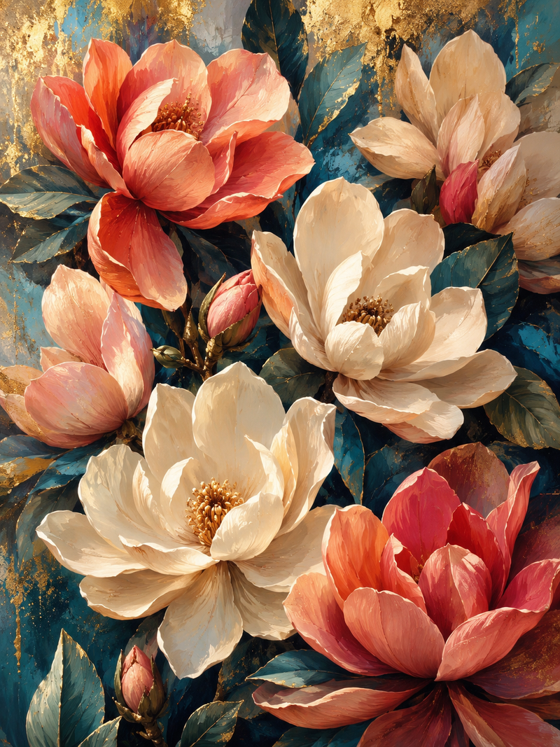 Magnolias Dorés — kit peinture par numéros Mozzou