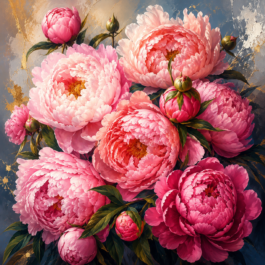 Pivoines Roses — kit peinture par numéros Mozzou