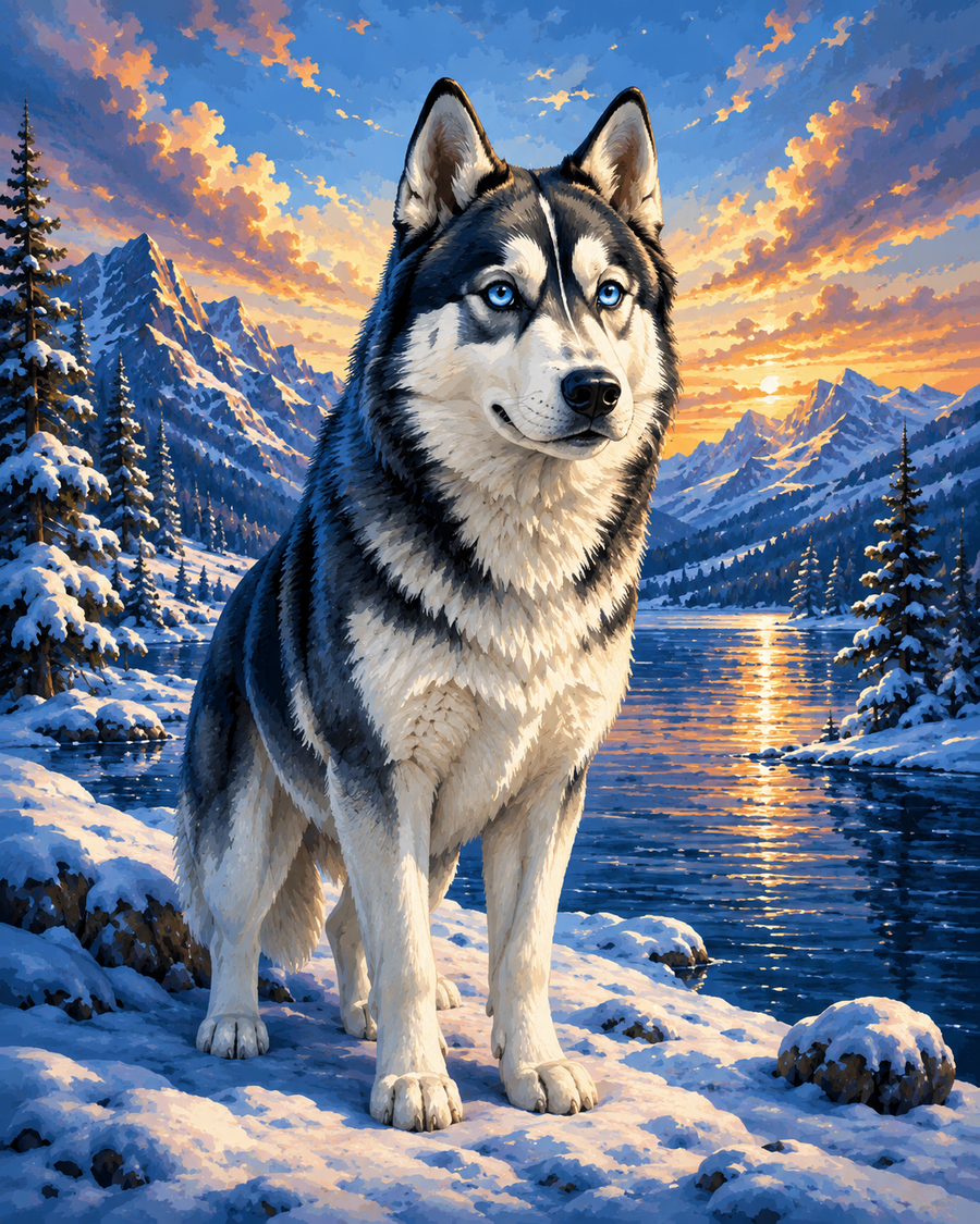 Husky Arctique — kit peinture par numéros Mozzou
