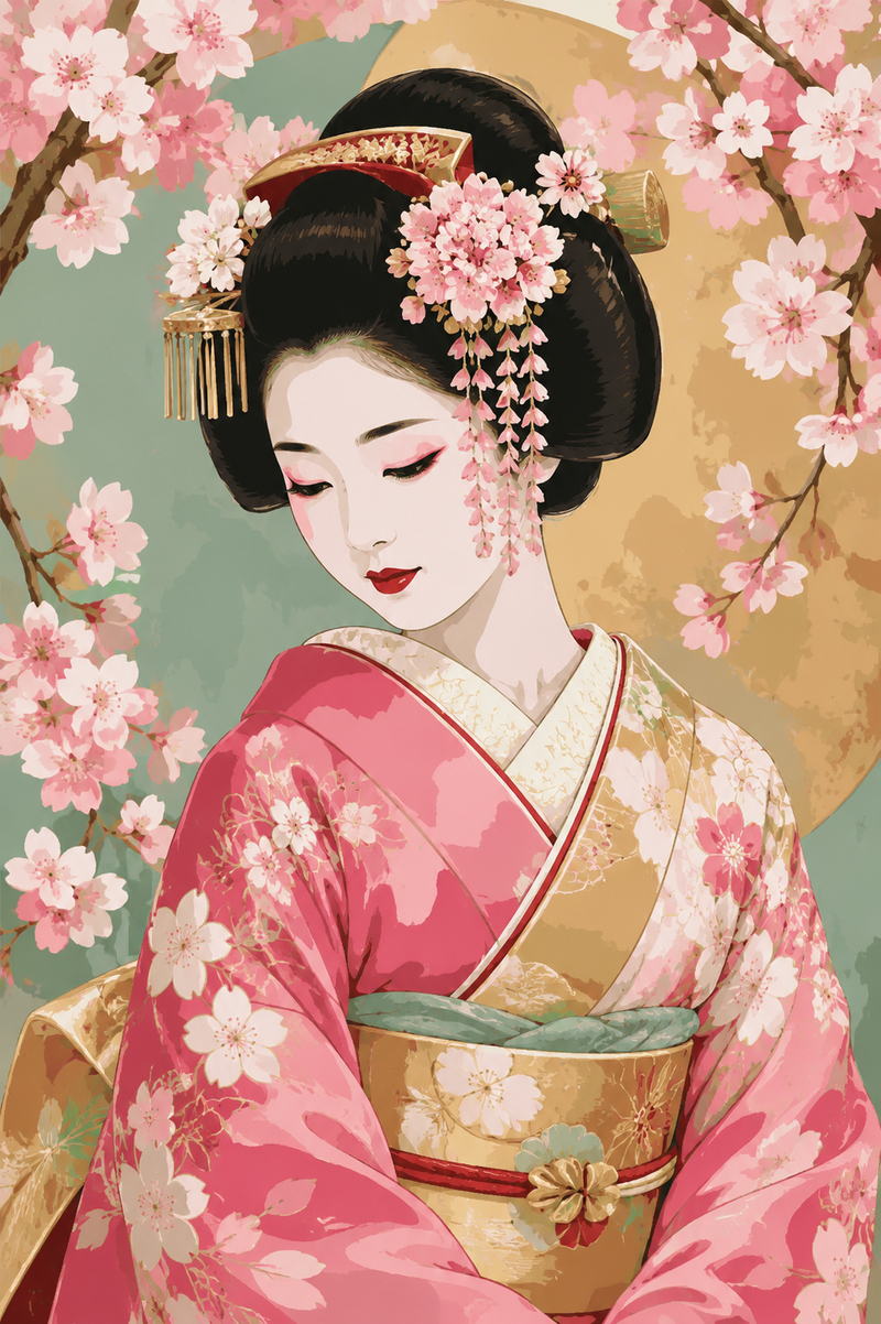 Geisha au Cerisier — kit peinture par numéros Mozzou