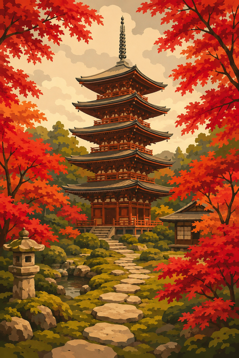Pagode de Kyoto — kit peinture par numéros Mozzou