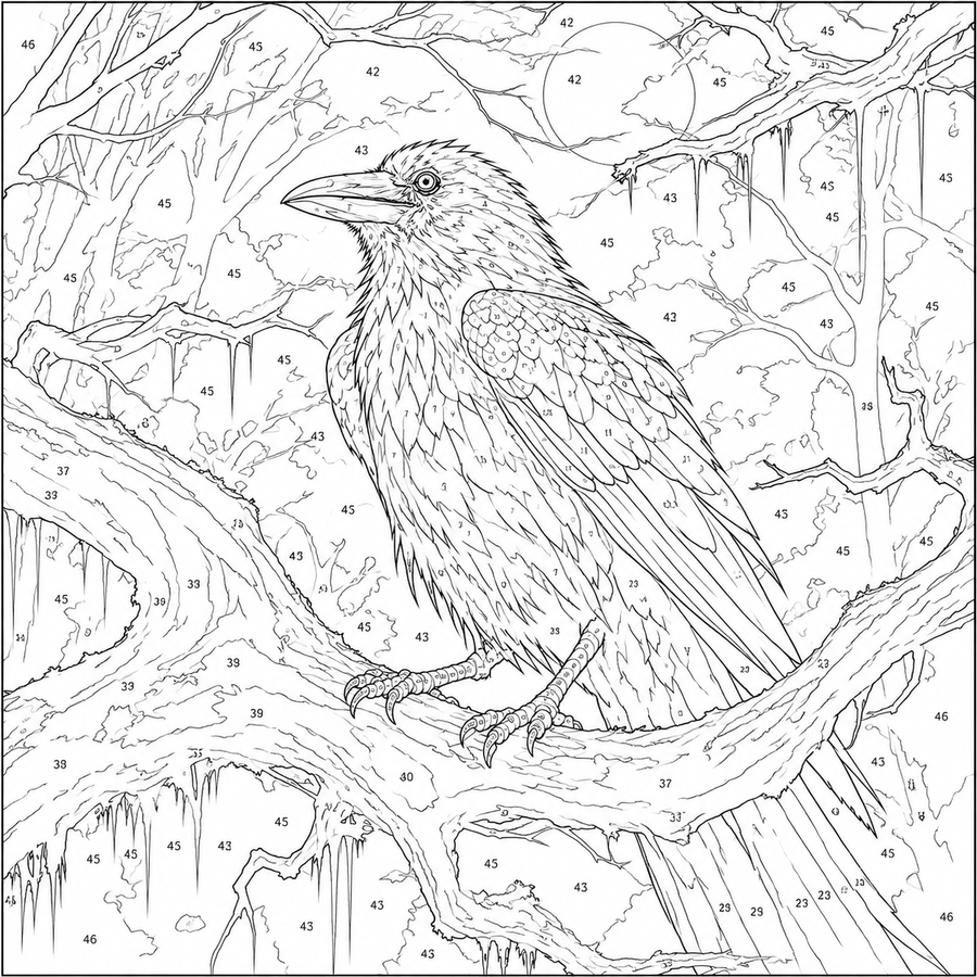 Corbeau Mystique NB - 001 - Mozzou - Toile numérotée